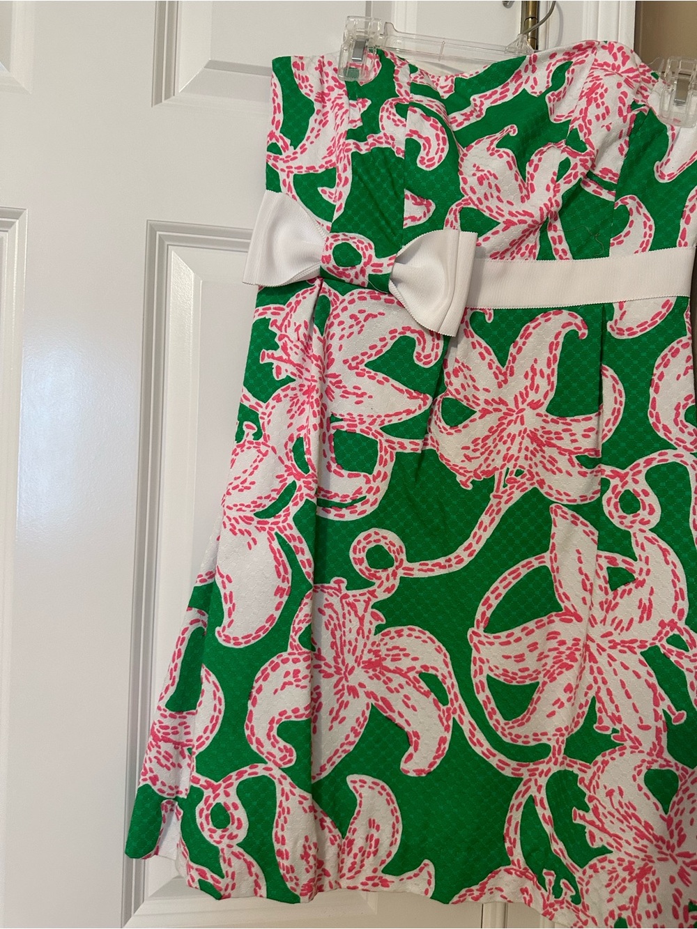 Lilly Pulitzer Green, Pink and White Strapless Floral Dress with Bow - Picture 2 of 9